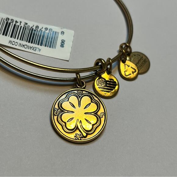 ALEX AND ANI Gold Tone Four-Leaf Clover Bangle Bracelet Lucky Expandable NWT - Picture 5 of 6